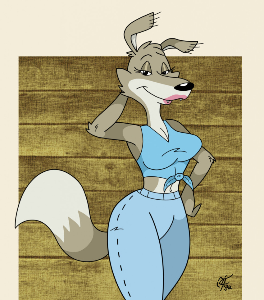 anthro blinky_bill_(series) breasts canid canine canis clothed clothing daisy_dingo digital_media_(artwork) dingo female fur hi_res lipstick looking_at_viewer makeup mammal scooterbark seductive smile solo