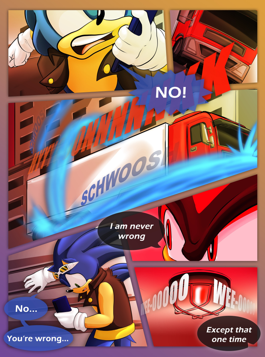 2022 absurd_res anthro black_body black_fur blue_body blue_fur breech_loader clothing comic detailed_background english_text eulipotyphlan eyewear eyewear_on_head fur gloves handwear hedgehog hi_res jacket machine male mammal phone phone_call sega shadow_the_hedgehog sonic_the_hedgehog sonic_the_hedgehog_(series) speech_bubble sunglasses sunglasses_on_head text topwear toso