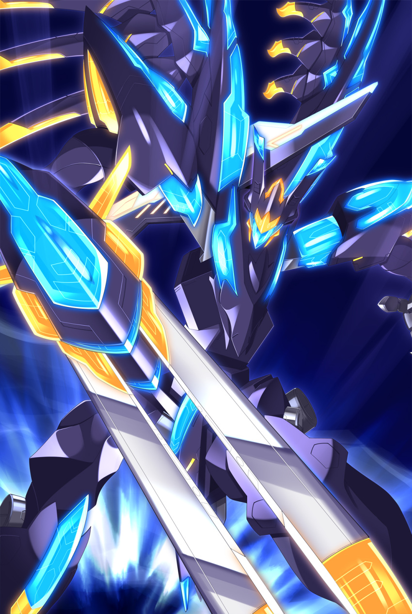 arm_blade crystal floating flying glowing highres horns mark_alles mate_(oktavia1121) mecha no_humans robot sky solo soukyuu_no_fafner sword weapon wings