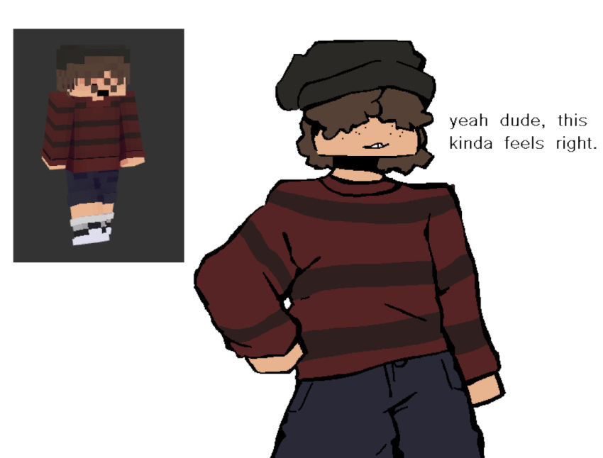 2023 beanie blocky clothing curled_hair digital_media_(artwork) freckles hair hat headgear headwear human k.see male mammal microsoft minecraft minecraft_skin mojang ralph_(k.see) reference_image simple_background solo white_background xbox_game_studios