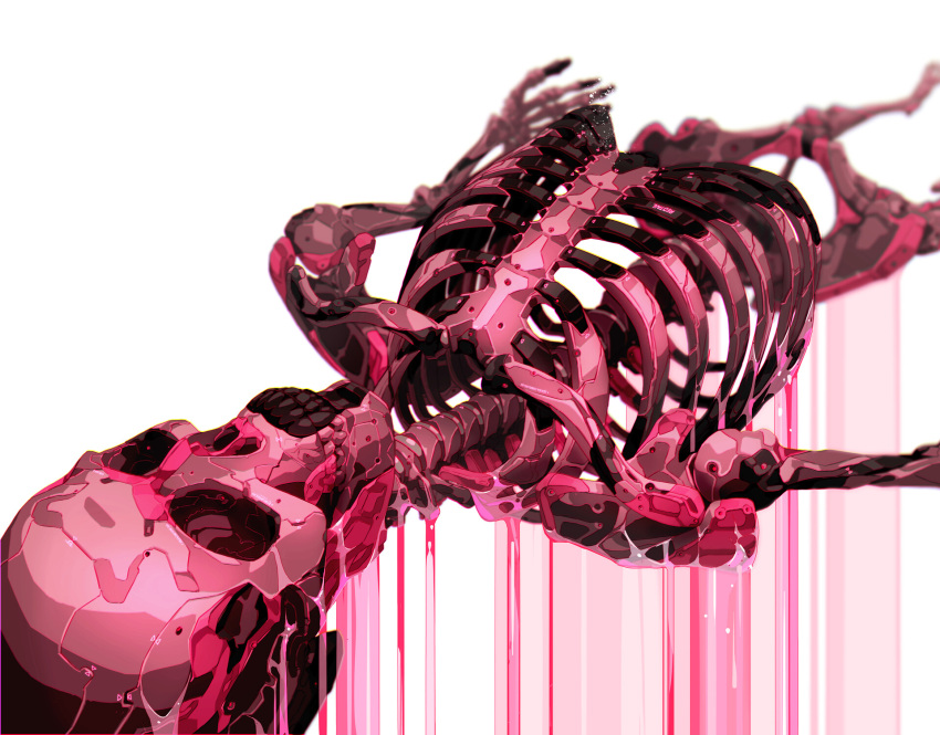 1other bone from_above highres lying on_back original pink_theme ribs robot science_fiction simple_background skeleton solo spine teru_by_m water white_background