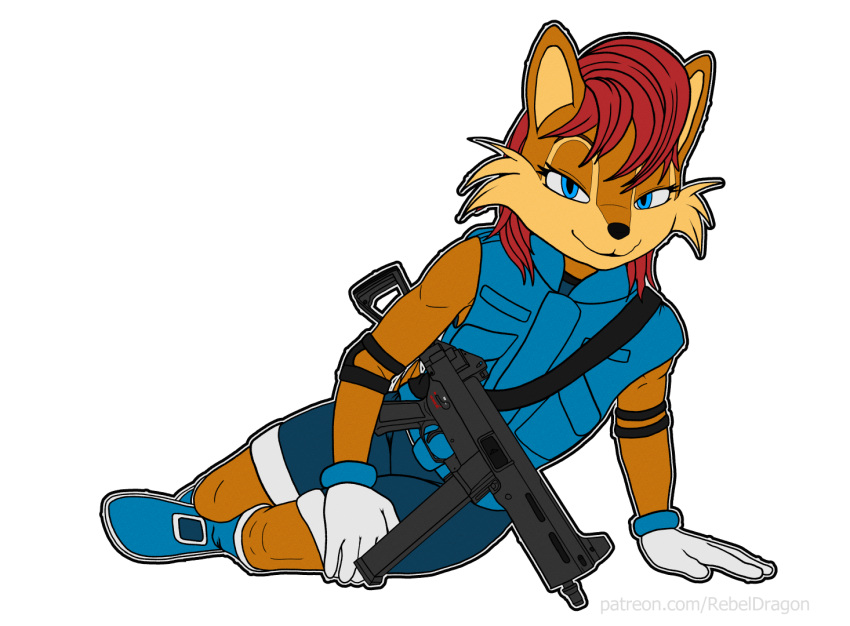 anthro archie_comics boots bottomwear bulletproof_vest chipmunk clothing elbow_pads female flak_jacket footwear gloves ground_squirrel gun handwear heckler_and_koch hk_ump mammal ranged_weapon rebeldragon101 rodent sally_acorn sciurid sega shorts solo sonic_the_hedgehog_(archie) sonic_the_hedgehog_(comics) sonic_the_hedgehog_(series) submachine_gun topwear vest weapon