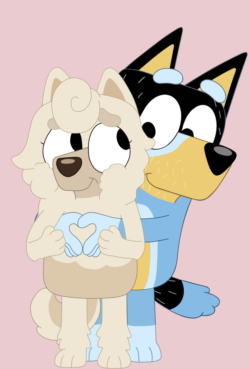 &lt;3 anonymous_artist anthro bandit_heeler bluey_(series) duo female hi_res infidelity male male/female pink_background simple_background third-party_edit wendy_(bluey)