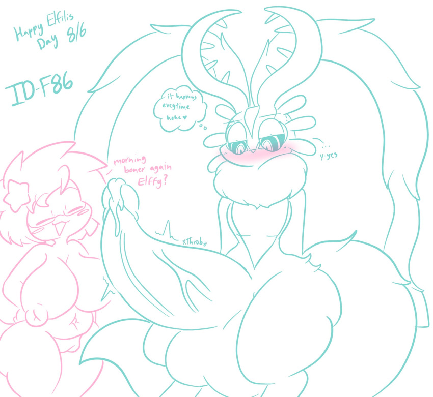 anthro balls big_breasts big_penis blush breasts chinchillid duo english_text fecto_elfilis female genitals hi_res huge_penis kirby kirby_(series) lewdchuu_(artist) male male/female mammal nintendo penis pussy pyon_(lewdchuu) rodent sketch starling_(species) text