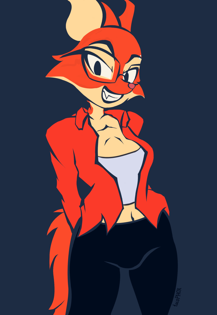 absurd_res anthro canid canine clothed clothed_anthro clothed_female clothing diane_foxington digital_drawing_(artwork) digital_media_(artwork) dreamworks eyewear female fox fur glasses hi_res looking_at_viewer mammal minimal_color minimalism minimalist shaded simple_background simple_coloring simple_shading smile solo tacophox tail the_bad_guys topwear true_fox white_body white_fur