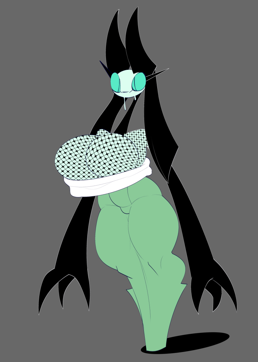 2024 absurd_res big_breasts black_body black_eyes blue_body blue_sclera breasts clothed clothing crawlything crawlything_(character) digital_media_(artwork) female fishnet_clothing grey_background hi_res humanoid monster simple_background solo thick_thighs