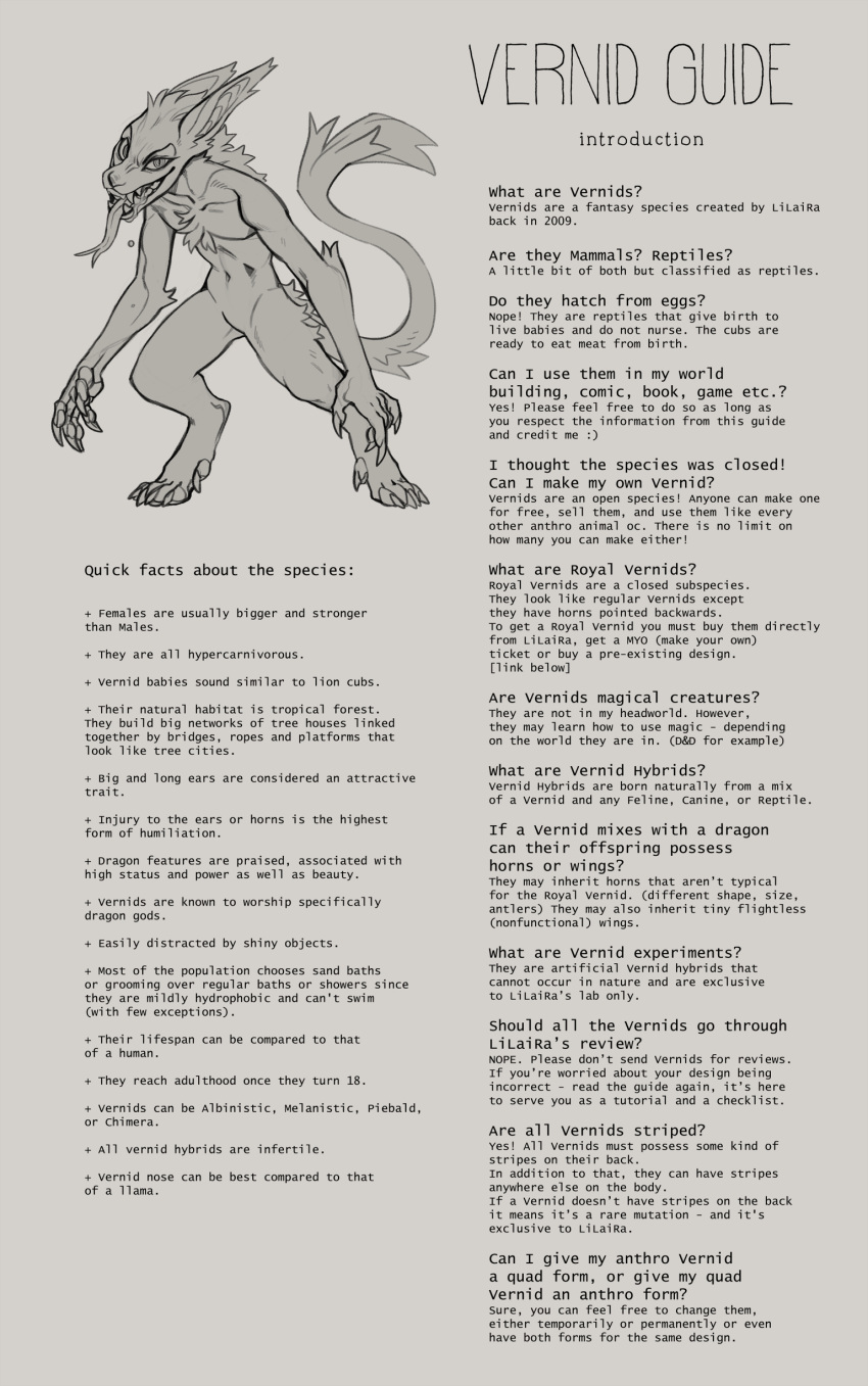 2022 4_toes 5_fingers absurd_res ambiguous_gender anthro chest_tuft claws digital_media_(artwork) digitigrade english_text feet fingers forked_tongue hi_res how-to lilaira long_tail long_tongue mane monochrome navel open_mouth pawpads solo tail tail_tuft teeth text toe_claws toes tongue tongue_out tuft vernid