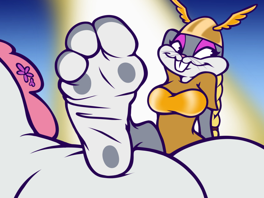 bronypanda bugs_bunny clothed clothing crossdressing feet hi_res lagomorph leporid looney_tunes male mammal pawpads rabbit soles solo toes warner_brothers