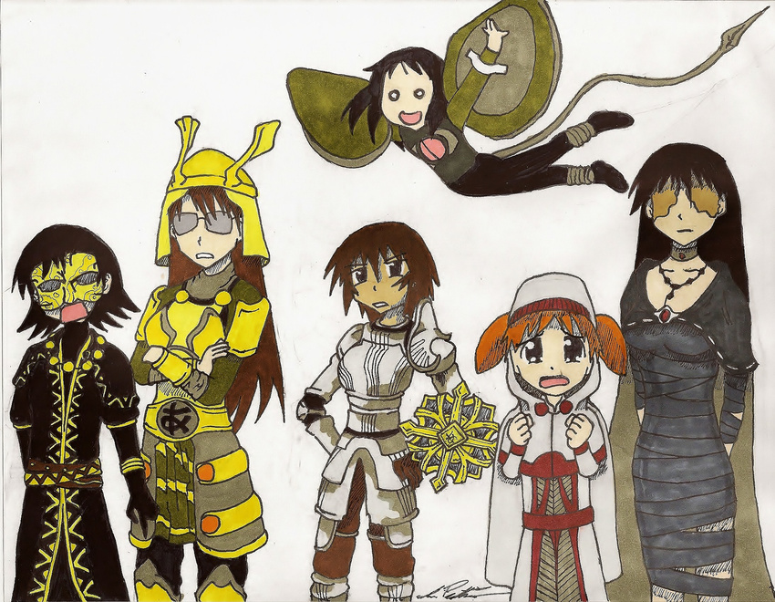 azumanga_daiou child cosplay demon's_souls demon's_souls from_software highres kagura kasuga_ayumu maiden_astraea maiden_in_black mephistopheles mihama_chiyo mizuhara_koyomi ostrava_of_boletaria sakaki selen_vinland souls_(from_software) takino_tomo