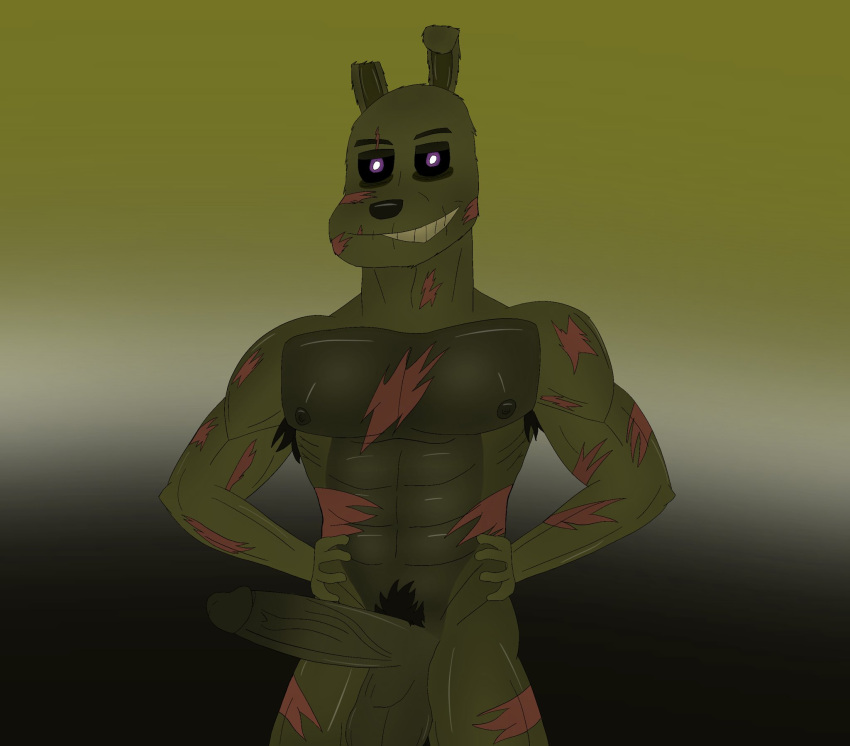 2022 big_penis five_nights_at_freddy's five_nights_at_freddy's_3 genitals hi_res humanoid male muscular muscular_male penis psxchoxiller scars_all_over scottgames solo solo_focus springtrap_(fnaf) video_games