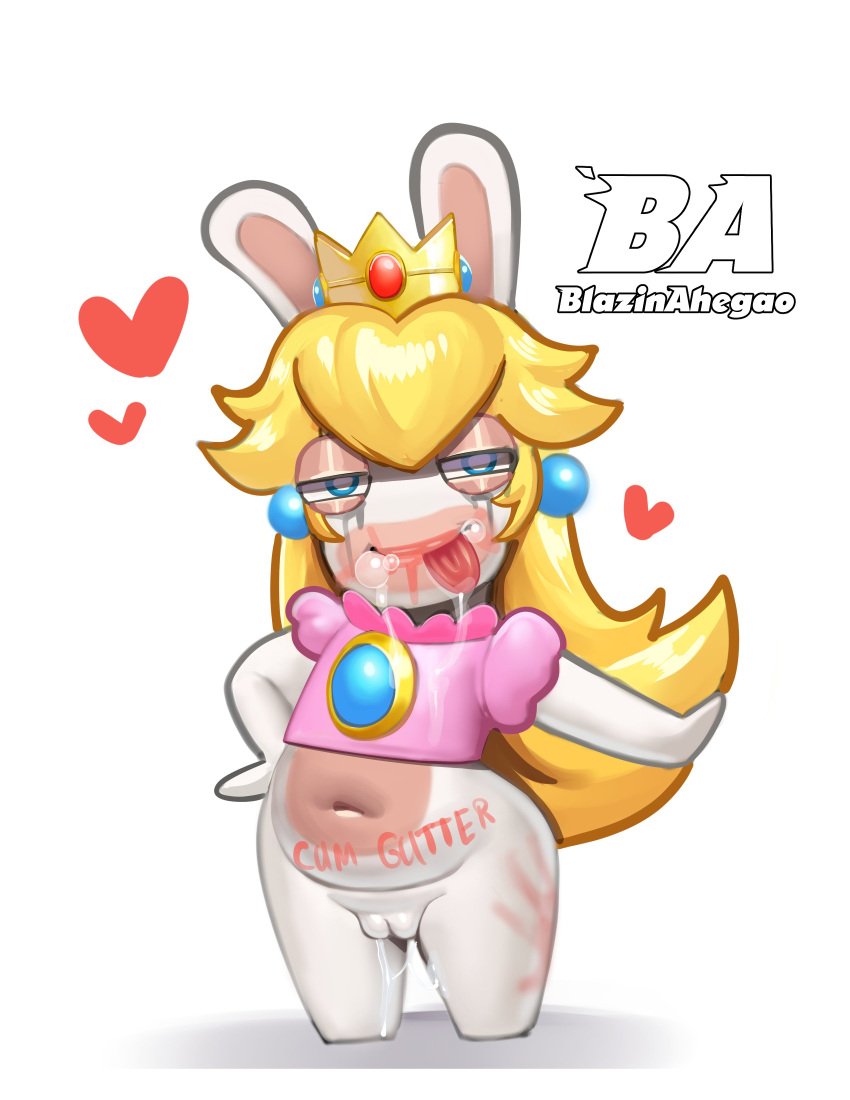 absurd_res anthro blazinahegao blazinalley bodily_fluids crossover cum female genital_fluids hi_res lagomorph lidded_eyes mammal mario_bros mario_plus_rabbids_kingdom_battle nintendo rabbid rabbid_peach raving_rabbids rayman_(series) smeared_makeup solo tongue tongue_out ubisoft video_games