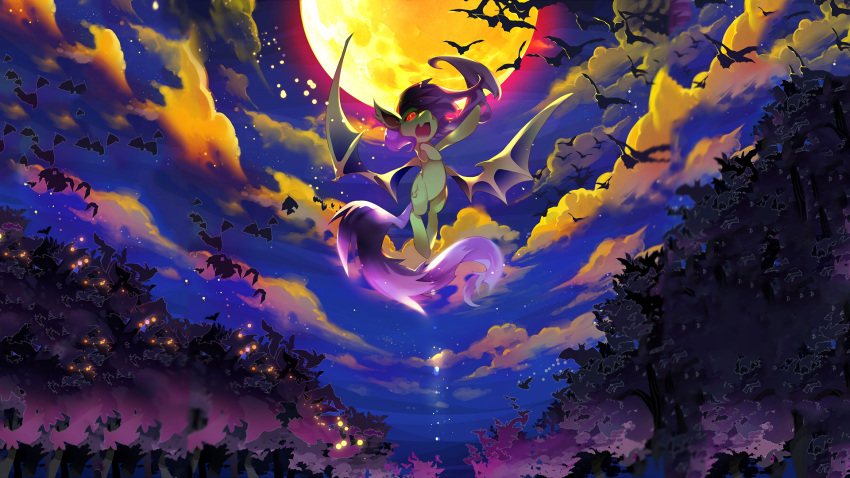16:9 2014 bat_pony chiropteran cloud cutie_mark detailed_background digital_media_(artwork) edit equid equine female feral flutterbat_(mlp) fluttershy_(mlp) friendship_is_magic front_view full_moon glowing glowing_eyes hair hasbro hi_res horse long_hair looking_at_viewer mammal membrane_(anatomy) membranous_wings moon my_little_pony night open_mouth outside pegasus pink_hair pink_tail plant pony raunoko red_eyes sky solo tree widescreen wings yellow_body yellow_ears yellow_skin yellow_wings