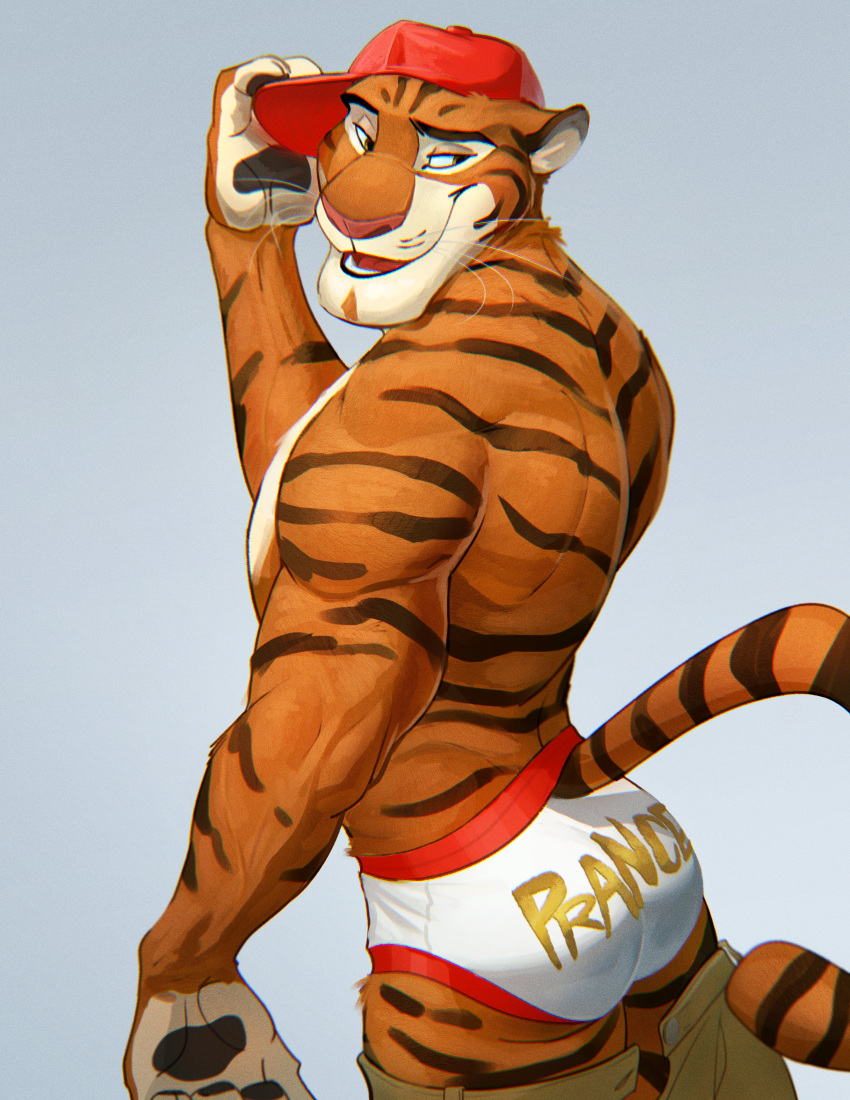 absurd_res anthro clothed clothing colt3n disney dj_stripes felid hat headgear headwear hi_res male mammal pantherine solo tiger topless underwear zootopia zootopia+