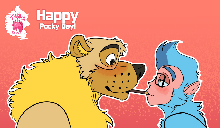 absurd_res bax_pria_(character) blush gradient_background haplorhine hi_res karou_(thekbear) looking_at_another mammal monkey pocky_day primate simple_background ursid