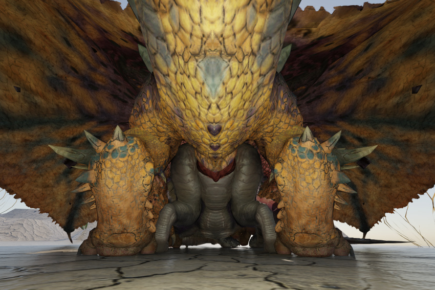 3:2 3d_(artwork) beak big_penis blender_(software) capcom claws digital_media_(artwork) dragon duo elder_dragon erection female female_penetrated feral feral_on_feral flying_wyvern fur genitals hi_res horn huge_penis large_penetration male male/female male_penetrating male_penetrating_female monster_hunter muscular nargacuga nergigante penetration penis pussy rear_view scales scalie sex teeth thiccacuga tongue vaginal vaginal_penetration video_games wings wyvern