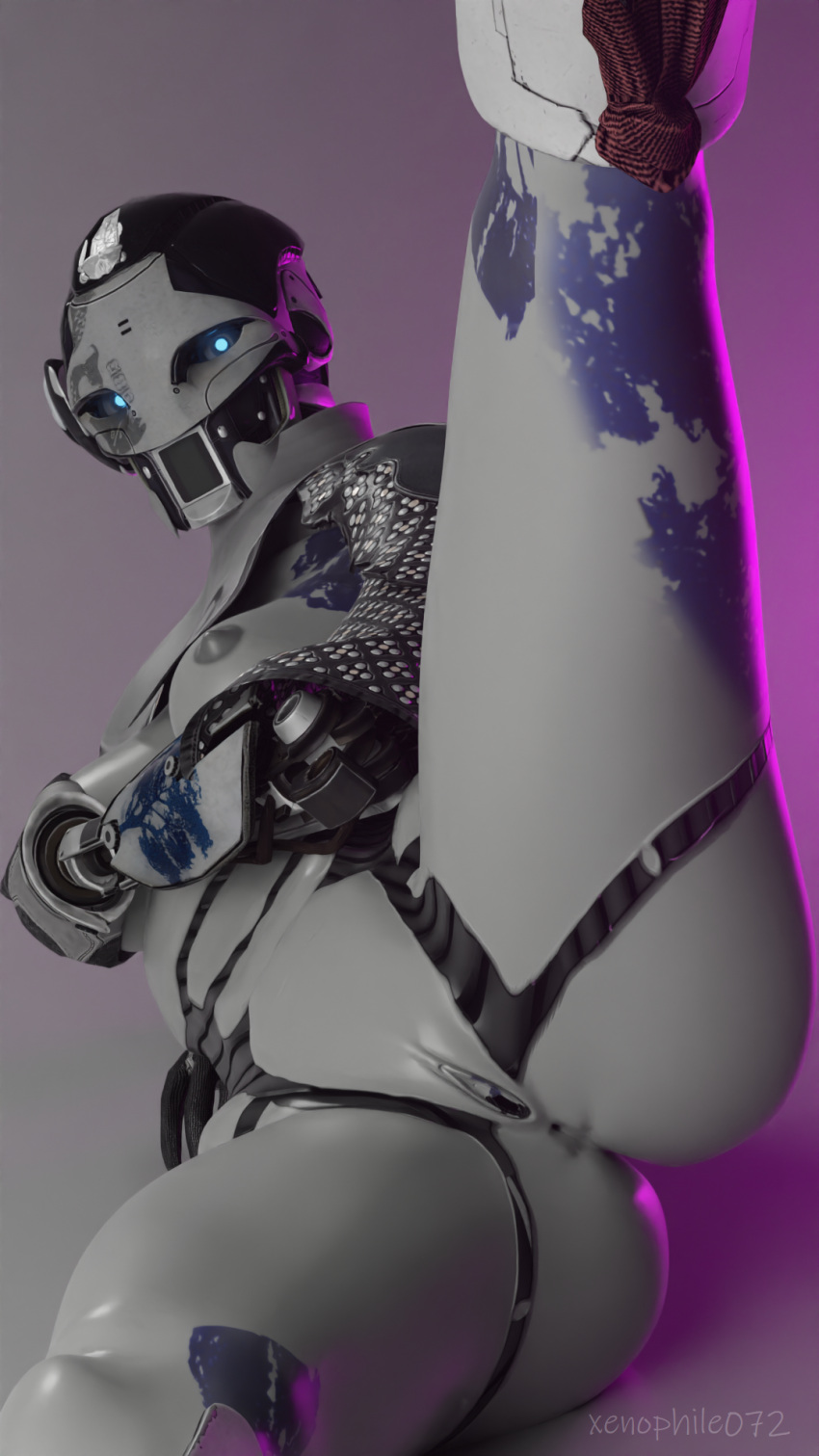 2022 3d_(artwork) 9:16 ada-1 anus breast_grab breasts butt clothing cybernetics cyborg digital_media_(artwork) female genitals hand_on_breast hi_res humanoid legwear looking_at_viewer machine nipples not_furry pussy raised_leg robot robot_humanoid solo thigh_highs xenophile072