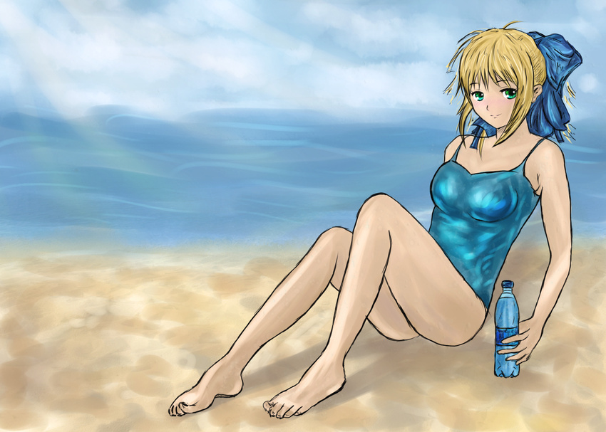 artoria_pendragon_(all) blonde_hair breasts fate/stay_night fate_(series) highres legs medium_breasts saber solo water