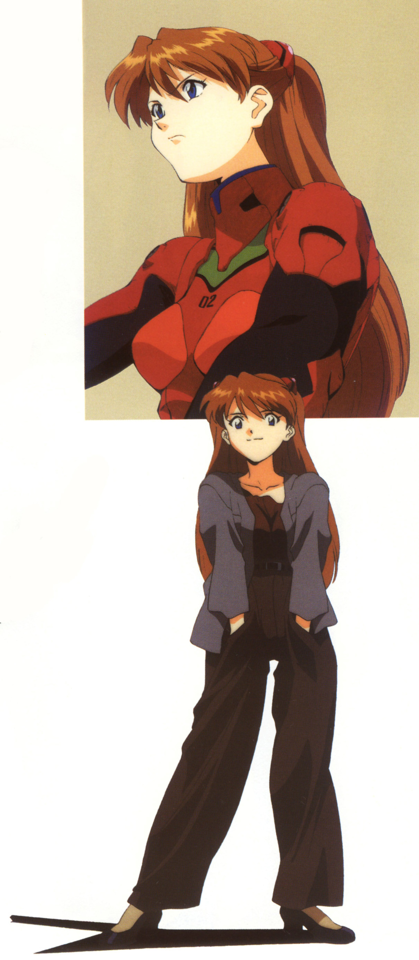 1girl 90s breasts female long_hair looking_at_viewer neon_genesis_evangelion official_art plugsuit scan smile soryu_asuka_langley twintails