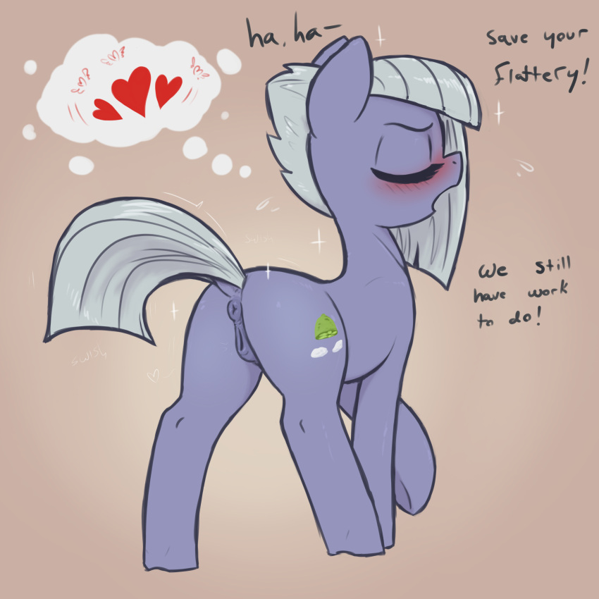1:1 absurd_res animal_genitalia animal_pussy anus blush butt dialogue english_text equid equine equine_pussy eyes_closed feral friendship_is_magic genitals grey_hair hair hasbro hi_res limestone_pie_(mlp) mammal my_little_pony pussy solo t72b text