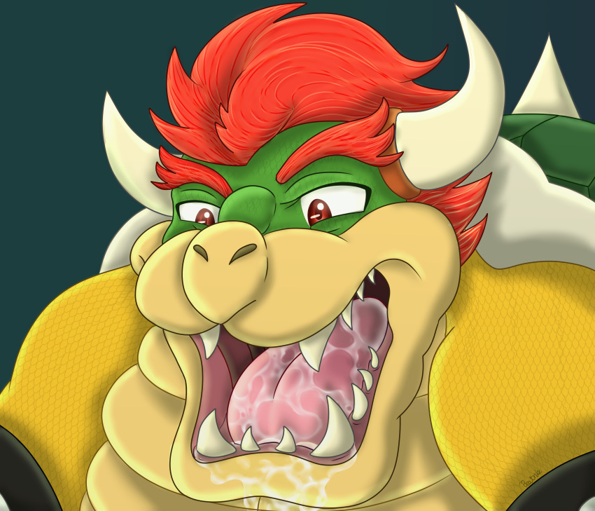 absurd_res anthro beatricethecow bodily_fluids bowser drool_on_face drooling fangs hi_res king_of_the_koopas male mario_bros mouth_shot nintendo open_mouth oral_vore saliva solo video_games vore