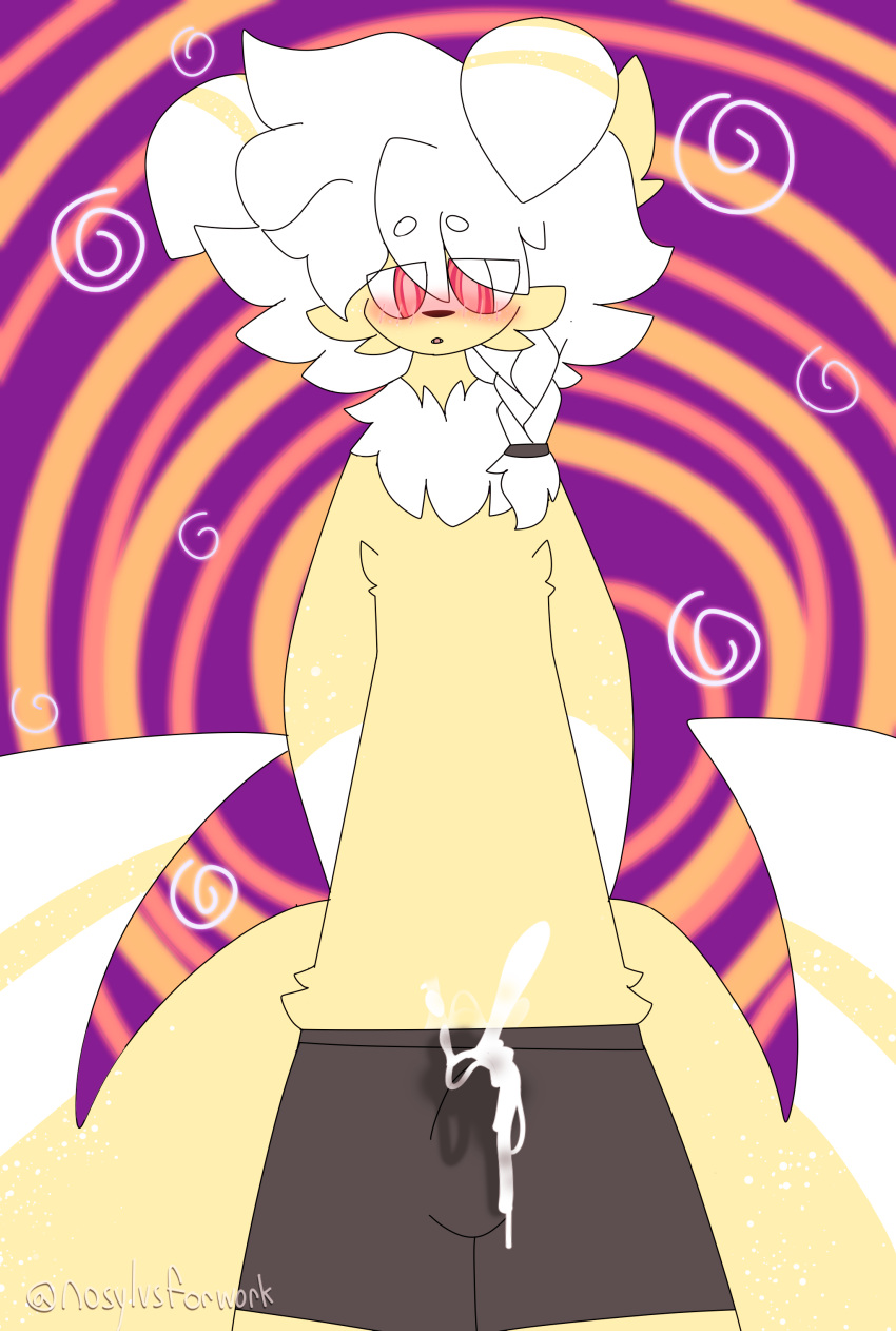 abstract_background absurd_res anthro blush bodily_fluids clothed clothing cum cum_in_clothing cum_in_underwear cum_through_clothing cum_through_underwear erection erection_under_clothing excessive_cum excessive_genital_fluids generation_6_pokemon genital_fluids hands_behind_back hi_res hypnosis male meowstic mind_control nintendo nosylvsforwork orgasm pokemon pokemon_(species) ringed_eyes shiny_pokemon spiral_background underwear video_games wet wet_clothing wet_underwear