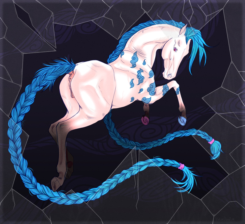 2022 anatomically_correct anatomically_correct_anus anatomically_correct_genitalia anatomically_correct_pussy animal_genitalia animal_pussy anus blue_mane blue_markings blue_tail braided_mane braided_tail butt clitoris equid equine equine_anus equine_pussy female feral genitals hi_res hooves horse jinx mammal mane markings pink_anus pink_eyes pink_pussy presenting presenting_anus presenting_hindquarters presenting_pussy pussy quadruped raised_tail solo viviangard white_body