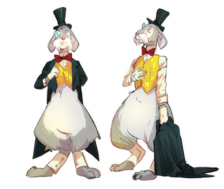 anthro bow_tie cartoon_network clothed clothing eyewear facial_hair foster's_home_for_imaginary_friends fur gloves grech4 grey_body grey_fur handwear hat headgear headwear lagomorph leporid male mammal mature_male monocle mr._herriman mustache rabbit solo suit top_hat