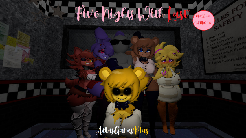 16:9 animal_humanoid anthro avian avian_humanoid big_breasts bird_humanoid blush bonnie_(fnaf) breasts cally3d canid canid_humanoid canine canine_humanoid chica_(cally3d) clothed clothing creepy_face creepy_smile digital_media_(artwork) female five_nights_at_freddy's fox_humanoid foxy_(cally3d) fredina_(cally3d) golden group hair hi_res humanoid lagomorph lagomorph_humanoid leporid_humanoid male male/female mammal mammal_humanoid rabbit_humanoid scottgames smile ursid ursid_humanoid video_games widescreen