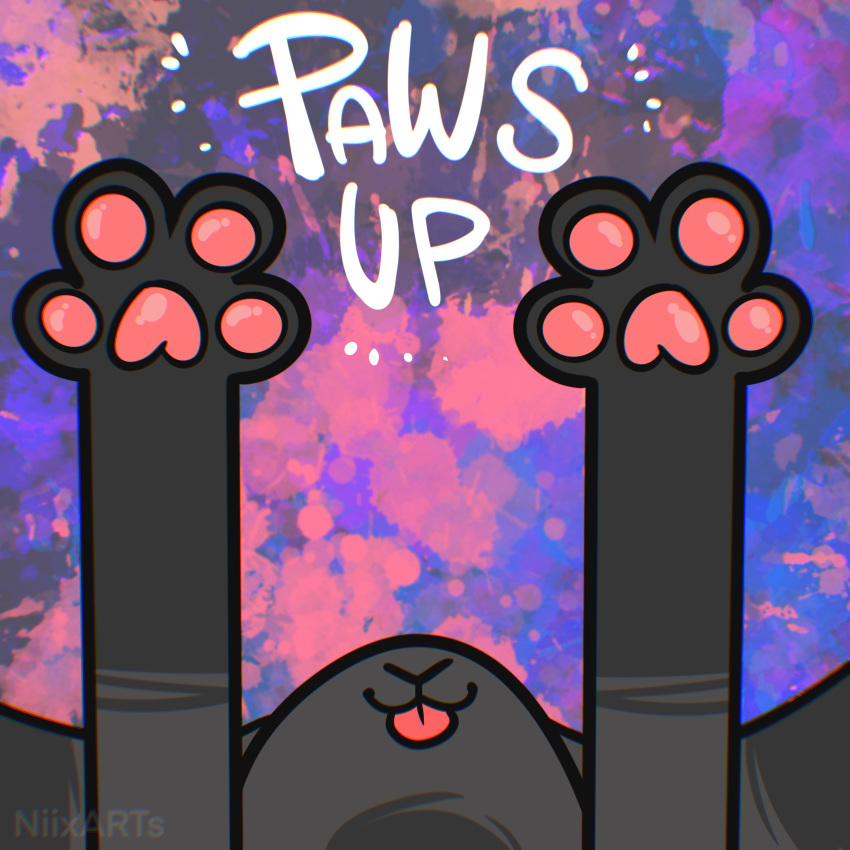 absurd_res anthro black_body black_fur blep english_text fur grey_body grey_fur hi_res lagomorph leporid male mammal nick_(the_xing1) pawpads paws pink_pawpads rabbit simple_background solo text the_xing1 tongue tongue_out
