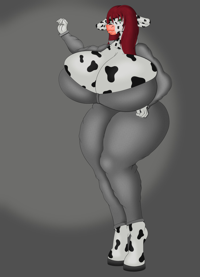 absurd_res anthro arttransor bovid bovine breast_squish breasts cattle expesed_breasts female full_body_outfit hi_res hooves hyper invalid_tag mammal simple_background squish