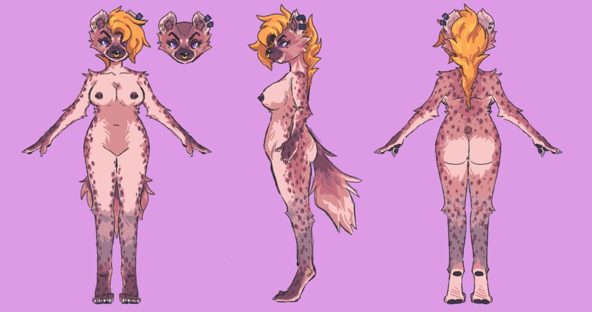 absurd_res anthro female hi_res hyaenid liliapip mammal piercing seylahn solo spots spotted_body thick_thighs