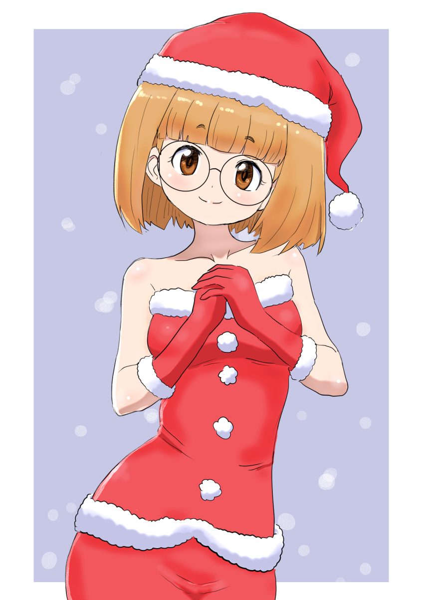 brown_eyes christmas detesu glasses hat highres looking_at_viewer nikki_(swapnote) santa_hat short_hair