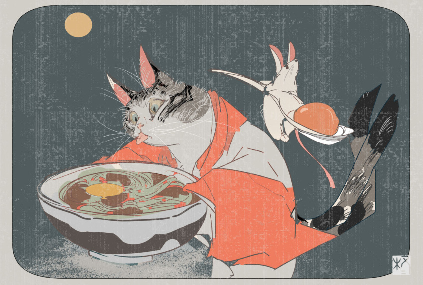 animal animal_focus cat extra_tails fantasy hiro314 nihonga no_humans original tail traditional_youkai ukiyo-e