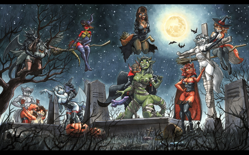 absurd_res animal_humanoid anthro big_breasts black_bars breasts canid canid_humanoid canine canine_humanoid canis cemetery claws clothed clothing costume detailed_background diana_digma dobermann dog_humanoid domestic_dog dragon ewgengster_(artist) facial_horn female fox fur genitals green_body green_scales group hair halloween_costume hi_res horn humanoid hybrid letterbox male male/female mammal mammal_humanoid nipples nude open_mouth penis pinscher pussy scales scalie sex sex_toy smile tongue underwear white_body wings