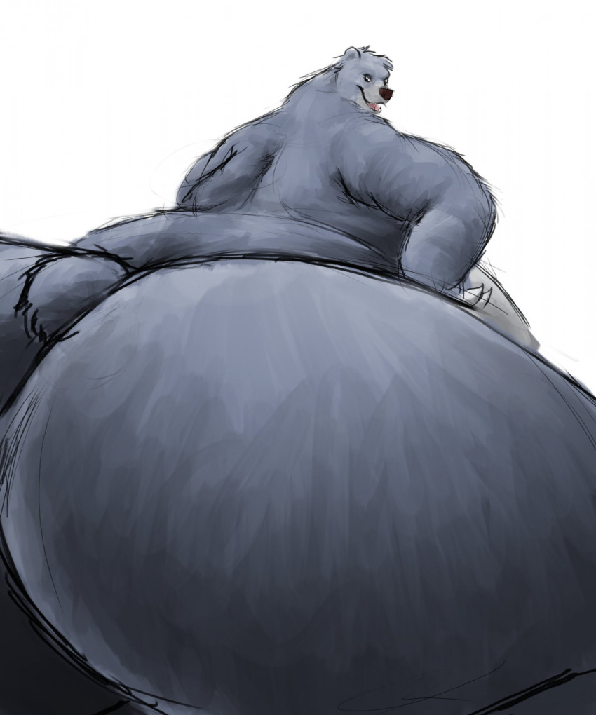 anthro baloo belly belly_overhang big_butt black_bear black_body black_fur butt from_behind_position fur hi_res huge_butt huge_hips huge_thighs looking_at_viewer looking_back looking_back_at_viewer looking_pleasured male mammal obese obese_anthro obese_male overweight overweight_anthro overweight_male pinup pose presenting presenting_hindquarters rear_view sex sexy_eyes simple_background smile smiling_at_viewer solo the_jungle_book thick_thighs tigerinascarf ursid ursine white_background wide_hips