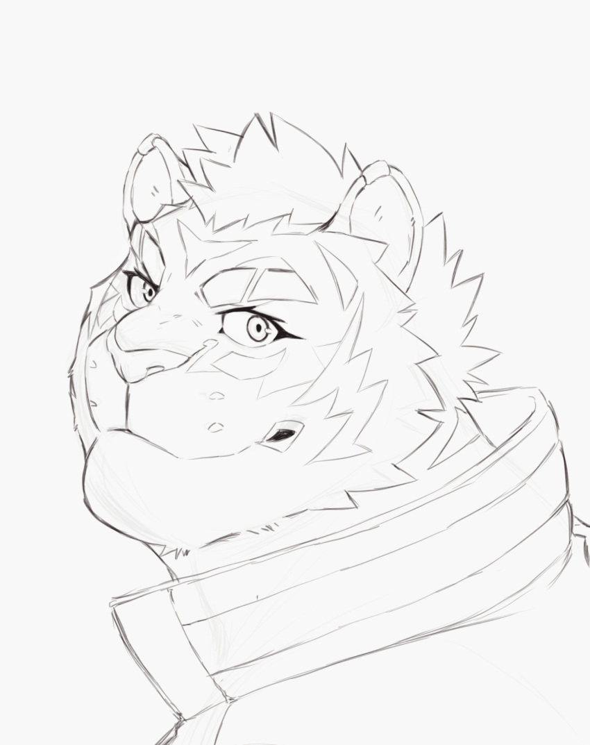 anthro felid fur headshot_portrait heylaw21 hi_res lifewonders line_art live-a-hero looking_at_viewer male mammal pantherine portrait rexer smile solo striped_body striped_fur stripes tiger video_games