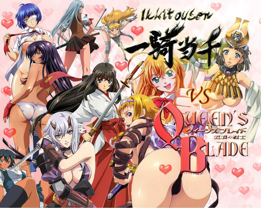 bb breasts chouun_shiryuu crossover dark_skin darkskin elina heart hearts horns ikkitousen kan'u_unchou kanu_unchou large_breasts leina menace panties photoshop queen's_blade queen's_blade ryomou_shimei shizuka_(queen's_blade) shizuka_(queen's_blade) skirt sonsaku_hakufu sword tomoe ukitsu_(ikkitousen) underwear vs weapon zaiu8