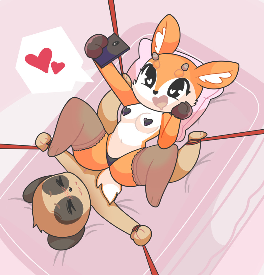 absurd_res aggressive_retsuko antelope anthro anthro_on_anthro bdsm blush bondage bound bovid breasts cellphone chief_komiya clothing digital_media_(artwork) dominant dominant_female duo female gazelle herpestid hi_res holding_object holding_phone legwear male male/female mammal meerkat onigiri_punch open_mouth panties pasties phone sanrio smile stockings tsunoda underwear