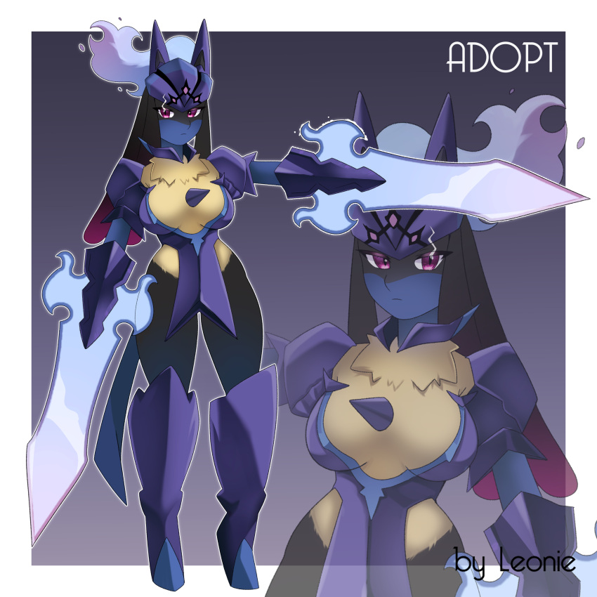 absurd_res adoptableauctionopen anthro ceruledge female fusion generation_4_pokemon generation_9_pokemon hi_res lucario nintendo pok&eacute;mon_fusion pokemon pokemon_(species) solo video_games yey_leonie