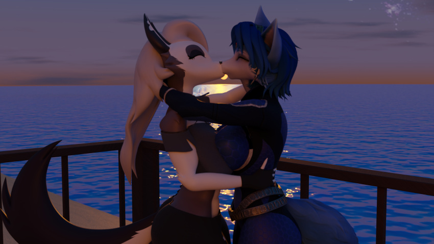 3d_(artwork) absurd_res anthro big_breasts blender_(software) blender_cycles breasts breasts_squish canid canid_demon canine demon digital_media_(artwork) duo elitedog embrace female female/female fox hellhound helluva_boss hi_res hug huge_filesize kissing krystal loona_(helluva_boss) mammal nintendo star_fox video_games