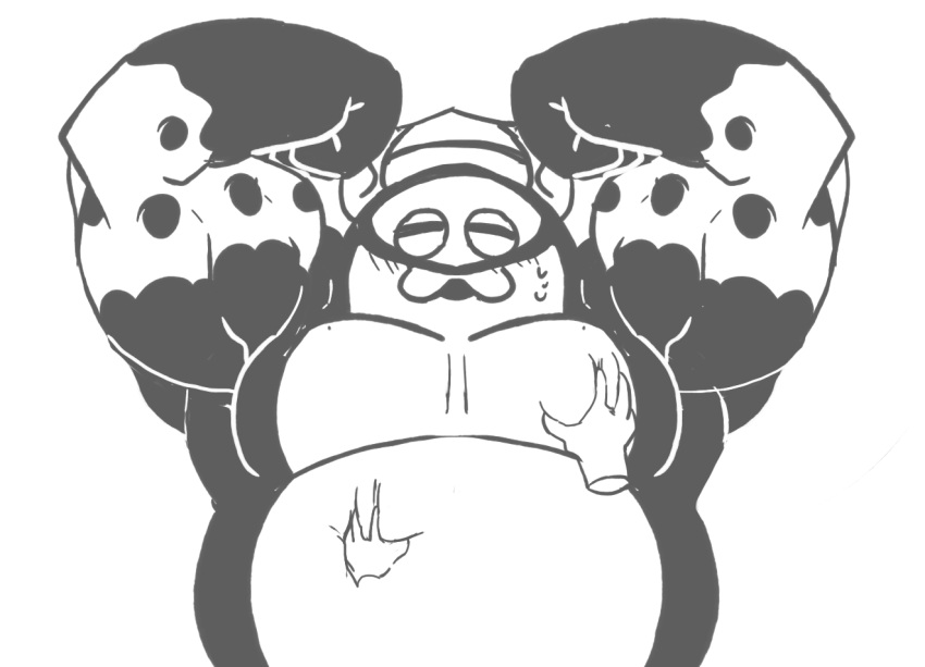 :3 anthro batoid belly biceps big_man_(splatoon) disembodied_hand duo fish flexing grope groping_belly groping_chest male manta_ray marine musclegut muscular_arms nintendo pecs pencatallan splatoon stingray video_games