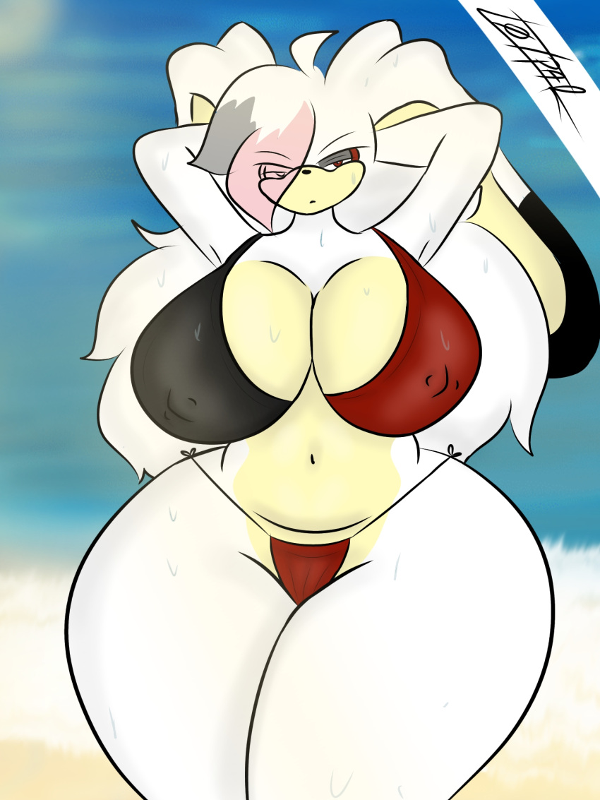 3:4 anthro beach big_breasts breasts female hi_res lagomorph leporid lot_par male mammal rabbit rebecca_(lot_par) seaside solo