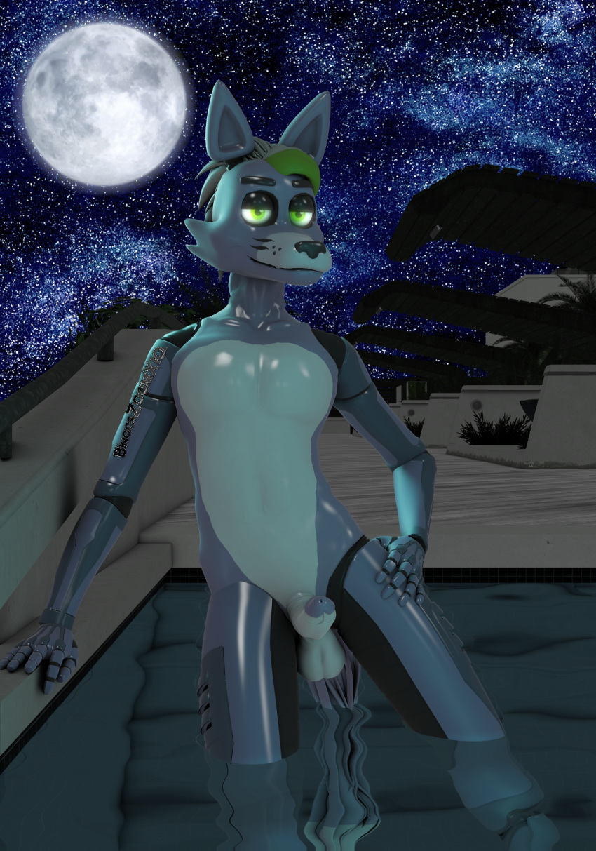 3d_(artwork) 9:16 animatronic anthro balls binocszoomx10 blender_(software) blender_cycles canid canine canis cosmic_background digital_media_(artwork) erection five_nights_at_freddy's five_nights_at_freddy's:_security_breach genitals glowing glowing_eyes green_hair hair hi_res humanoid_genitalia humanoid_penis looking_at_viewer machine male mammal moon nude open_mouth outside partially_submerged penis robot rock_(binocszoomx10) scottgames skinny_dipping sky smile solo star starry_background starry_sky video_games water wolf
