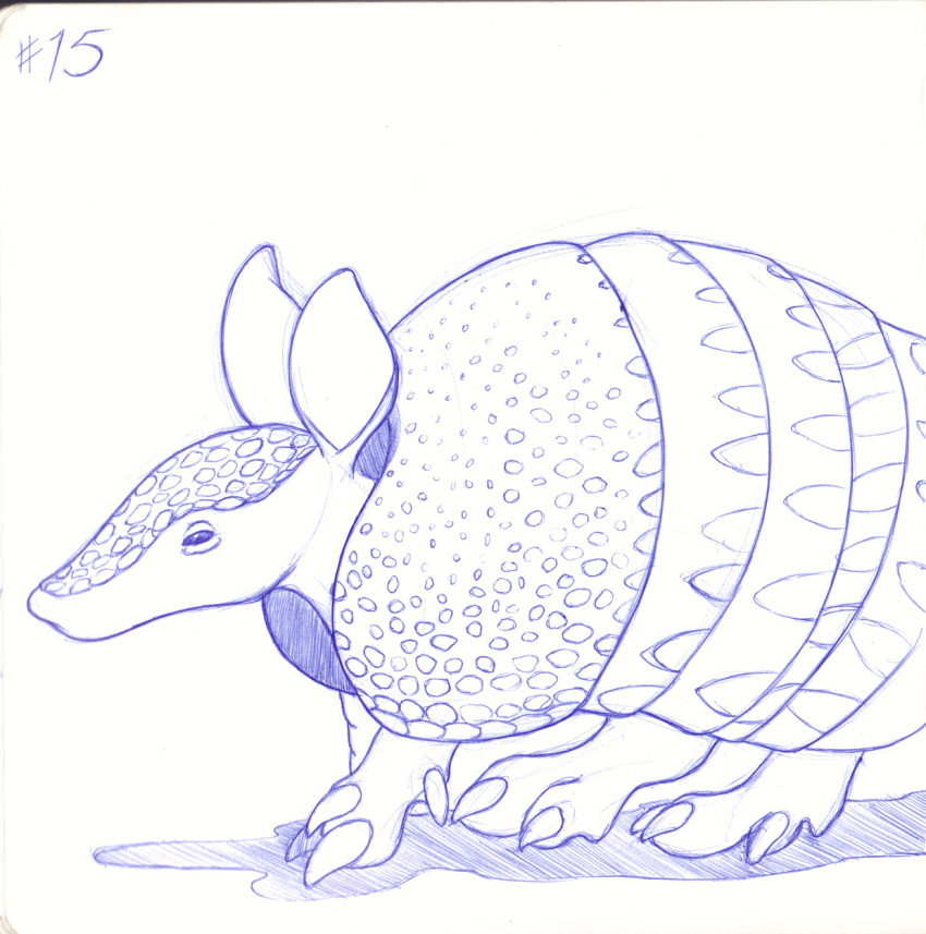 2022 ambiguous_gender armadillo black_eyes blue_and_white claws feral hi_res inktober_2022 mammal monochrome number side_view simple_background sogaroth solo standing white_background xenarthran