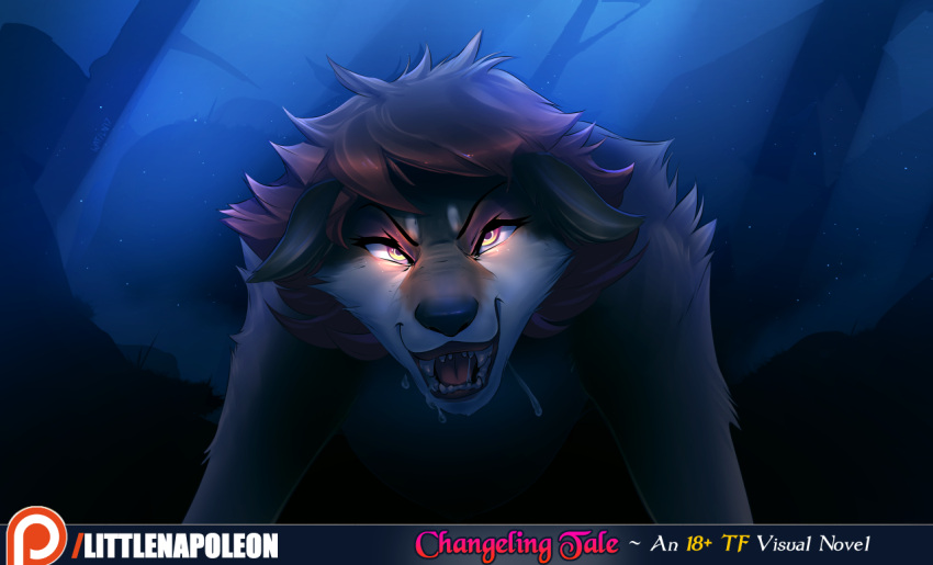 2018 angry anthro black_nose bodily_fluids canid canine changeling_tale female hair jessie_(changeling_tale) littlenapoleon looking_at_viewer mammal night open_mouth red_hair saliva solo watsup were werecanid werecanine werewolf