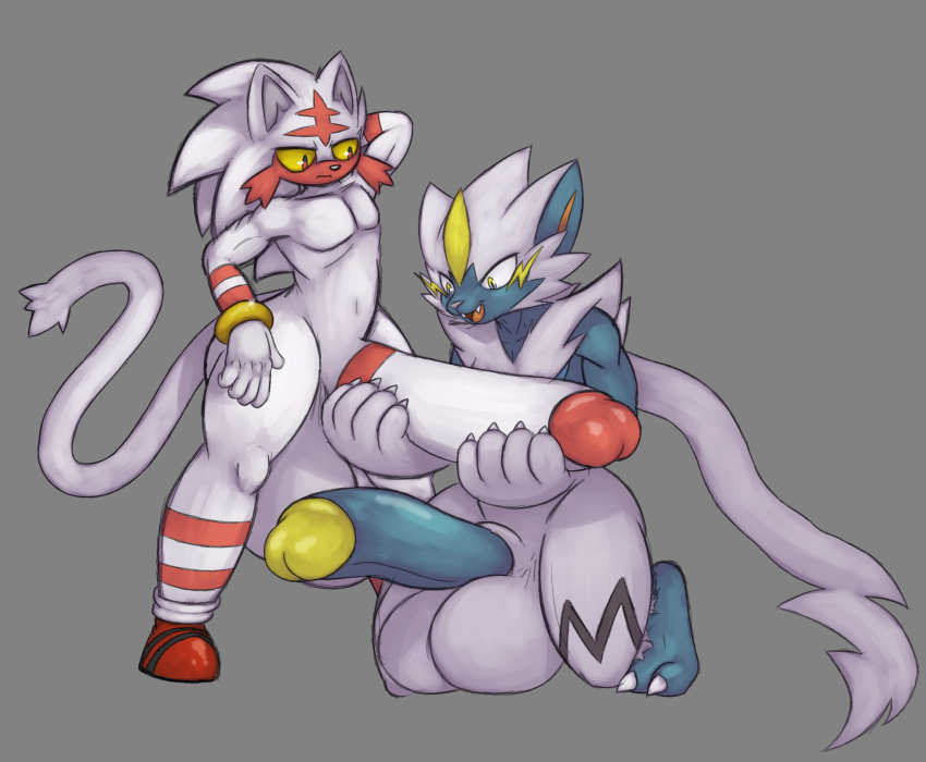 anthro balls big_balls big_penis claws clothing duo eulipotyphlan footwear footwear_only generation_7_pokemon genitals grey_background hedgehog hi_res holding_penis huge_balls huge_penis hybrid hyper hyper_balls hyper_genitalia hyper_penis legendary_pokemon litten male mammal mostly_nude mui_(spinycatto) nintendo nude penis pokemon pokemon_(species) shiny_pokemon shoes shoes_only simple_background spinycatto video_games zeraora