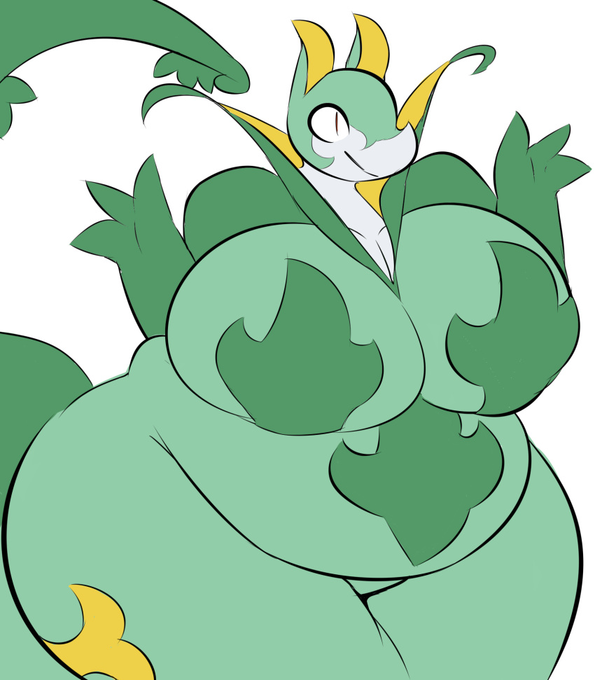 anthro apode belly big_belly big_breasts big_butt big_tail breasts butt cleavage clothed clothing draconcopode fan_character female generation_5_pokemon hi_res huge_breasts huge_butt huge_thighs hyper hyper_belly legless miranda_(plantedpot) naga nintendo overweight overweight_anthro overweight_female plantedpot pokemon pokemon_(species) reptile scalie serpentine serperior smile snake solo thick_thighs video_games