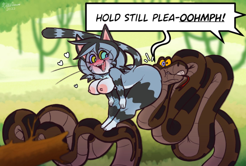 animal_crossing anthro bent_over big_breasts blush breasts domestic_cat duo felid feline felis female feral hypnosis jungle kaa_(jungle_book) lolly_(animal_crossing) male male/female mammal mind_control nintendo nude open_mouth open_smile outletdraws reptile ringed_eyes scalie smile snake the_jungle_book video_games