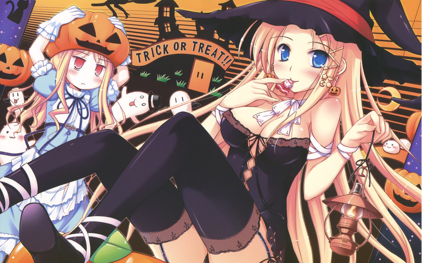 carina_verritti cleavage halloween ko~cha la_campanella_della_benedizione stockings thigh-highs wallpaper witch