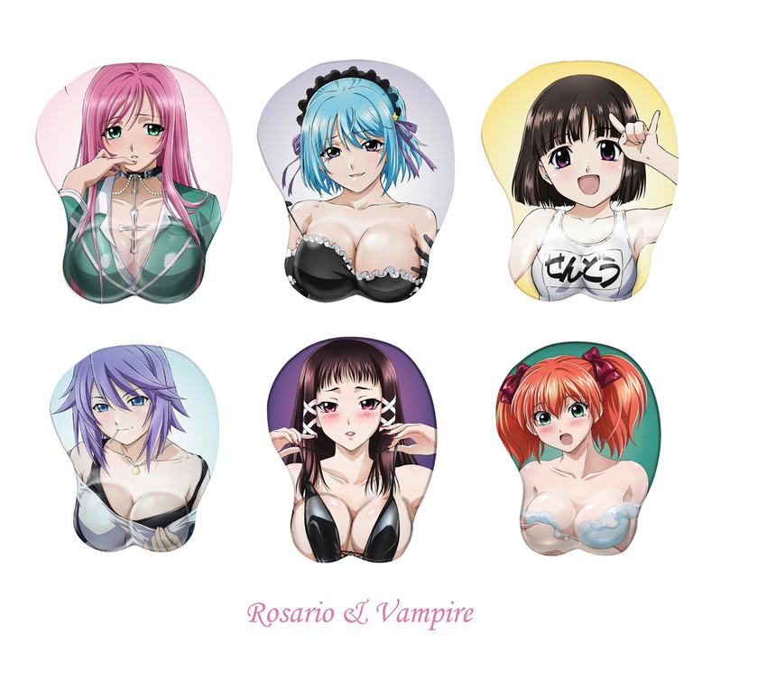 akashiya_moka bikini breasts highres kurono_kurumu kuruno_kurumu mousepad rosario+vampire sendo_yukari sendou_yukari shirayuki_mizore shuzen_kokoa swimsuit toujou_ruby